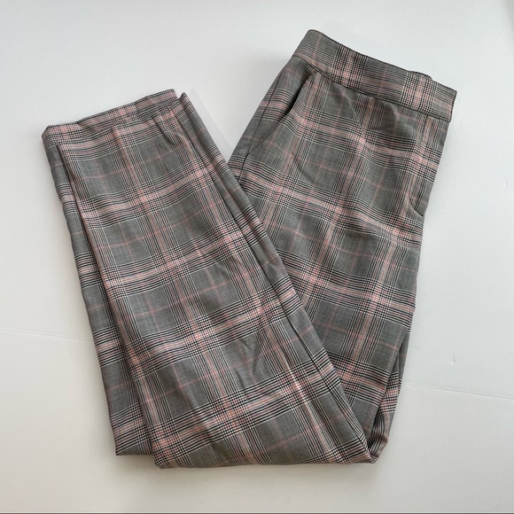 ST JOHN silk wool blend glen plaid trousers checked academia straight leg - Picture 6 of 11